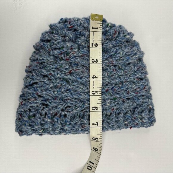 Handmade New Blue Donegal Tweed Wool Basketweave Winter Knit Beanie - Adult S/M - Picture 9 of 10